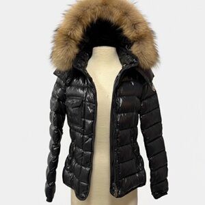 Moncler Black Puffer Jacket with Brown Fur Hood